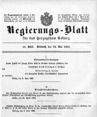 Regierungs-Blatt für das Herzogtum Coburg (Coburger Regierungs-Blatt) Mittwoch 16. Mai 1888