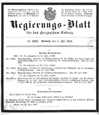 Regierungs-Blatt für das Herzogtum Coburg (Coburger Regierungs-Blatt) Mittwoch 4. Juli 1888