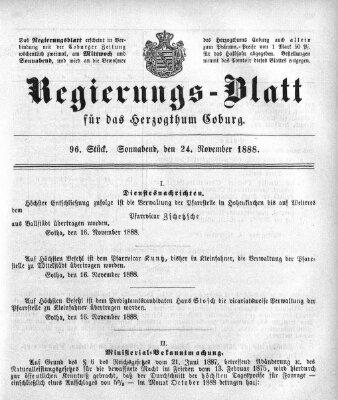 Regierungs-Blatt für das Herzogtum Coburg (Coburger Regierungs-Blatt) Samstag 24. November 1888