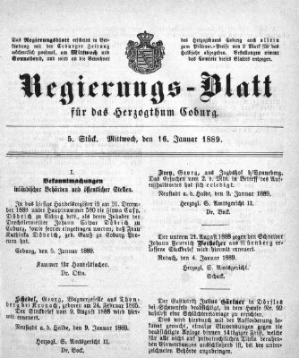 Regierungs-Blatt für das Herzogtum Coburg (Coburger Regierungs-Blatt) Mittwoch 16. Januar 1889