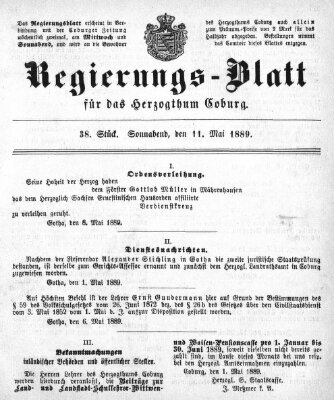Regierungs-Blatt für das Herzogtum Coburg (Coburger Regierungs-Blatt) Samstag 11. Mai 1889