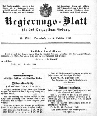 Regierungs-Blatt für das Herzogtum Coburg (Coburger Regierungs-Blatt) Samstag 5. Oktober 1889