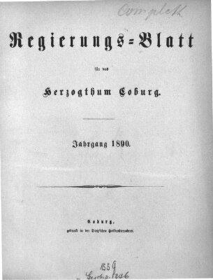 Regierungs-Blatt für das Herzogtum Coburg (Coburger Regierungs-Blatt) Samstag 4. Januar 1890