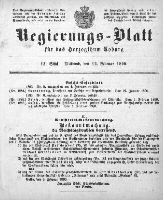 Regierungs-Blatt für das Herzogtum Coburg (Coburger Regierungs-Blatt) Mittwoch 12. Februar 1890