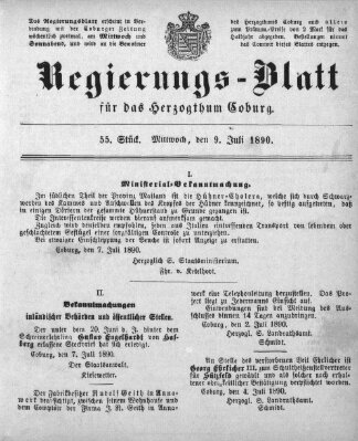 Regierungs-Blatt für das Herzogtum Coburg (Coburger Regierungs-Blatt) Mittwoch 9. Juli 1890