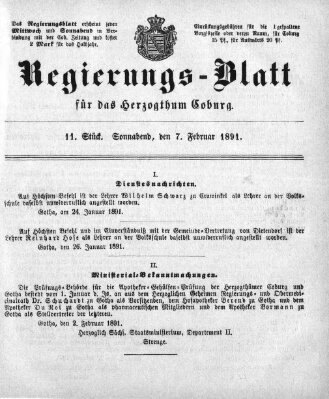Regierungs-Blatt für das Herzogtum Coburg (Coburger Regierungs-Blatt) Samstag 7. Februar 1891