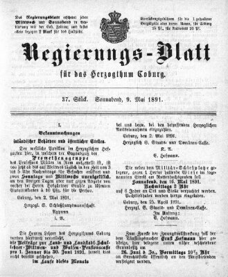 Regierungs-Blatt für das Herzogtum Coburg (Coburger Regierungs-Blatt) Samstag 9. Mai 1891