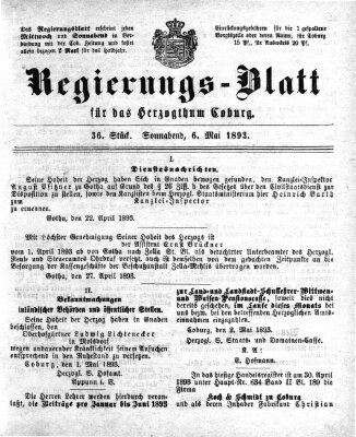 Regierungs-Blatt für das Herzogtum Coburg (Coburger Regierungs-Blatt) Samstag 6. Mai 1893