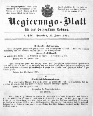 Regierungs-Blatt für das Herzogtum Coburg (Coburger Regierungs-Blatt) Samstag 20. Januar 1894