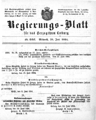 Regierungs-Blatt für das Herzogtum Coburg (Coburger Regierungs-Blatt) Mittwoch 20. Juni 1894