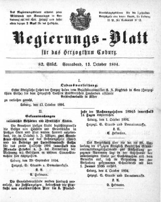 Regierungs-Blatt für das Herzogtum Coburg (Coburger Regierungs-Blatt) Samstag 13. Oktober 1894