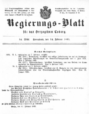 Regierungs-Blatt für das Herzogtum Coburg (Coburger Regierungs-Blatt) Samstag 16. Februar 1895