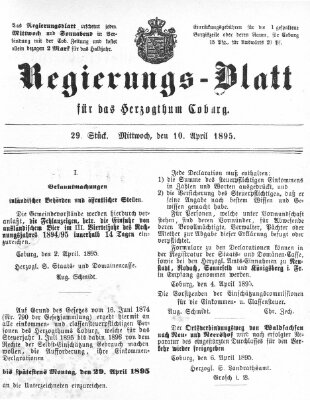Regierungs-Blatt für das Herzogtum Coburg (Coburger Regierungs-Blatt) Mittwoch 10. April 1895