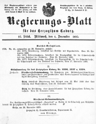 Regierungs-Blatt für das Herzogtum Coburg (Coburger Regierungs-Blatt) Mittwoch 4. Dezember 1895