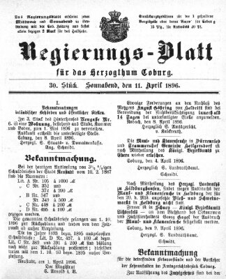 Regierungs-Blatt für das Herzogtum Coburg (Coburger Regierungs-Blatt) Samstag 11. April 1896