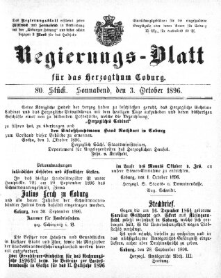 Regierungs-Blatt für das Herzogtum Coburg (Coburger Regierungs-Blatt) Samstag 3. Oktober 1896