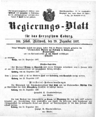 Regierungs-Blatt für das Herzogtum Coburg (Coburger Regierungs-Blatt) Mittwoch 29. Dezember 1897