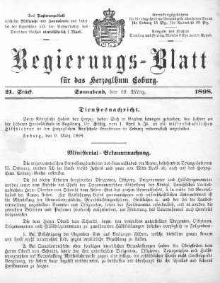 Regierungs-Blatt für das Herzogtum Coburg (Coburger Regierungs-Blatt) Samstag 12. März 1898