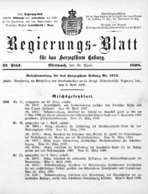 Regierungs-Blatt für das Herzogtum Coburg (Coburger Regierungs-Blatt) Mittwoch 20. April 1898