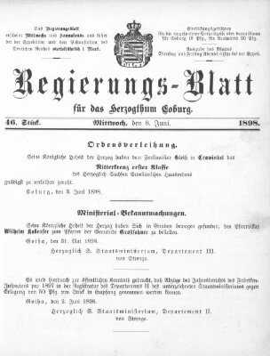 Regierungs-Blatt für das Herzogtum Coburg (Coburger Regierungs-Blatt) Mittwoch 8. Juni 1898
