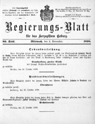 Regierungs-Blatt für das Herzogtum Coburg (Coburger Regierungs-Blatt) Mittwoch 2. November 1898