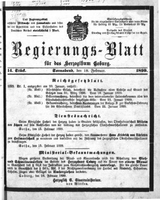 Regierungs-Blatt für das Herzogtum Coburg (Coburger Regierungs-Blatt) Samstag 18. Februar 1899