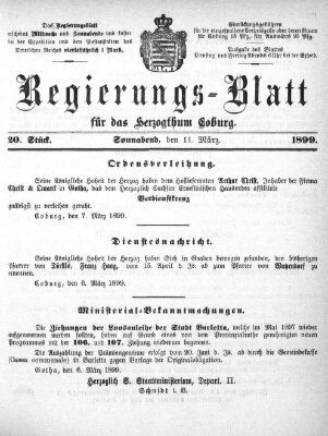 Regierungs-Blatt für das Herzogtum Coburg (Coburger Regierungs-Blatt) Samstag 11. März 1899