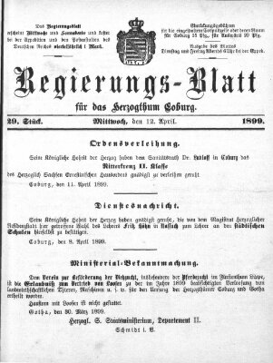 Regierungs-Blatt für das Herzogtum Coburg (Coburger Regierungs-Blatt) Mittwoch 12. April 1899