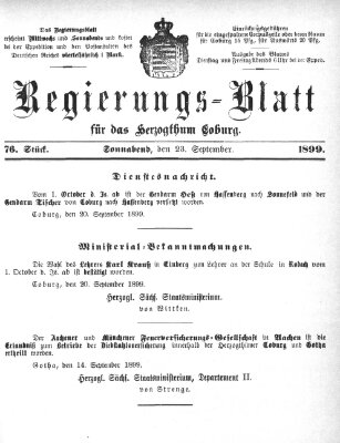 Regierungs-Blatt für das Herzogtum Coburg (Coburger Regierungs-Blatt) Samstag 23. September 1899