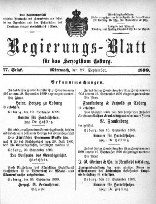 Regierungs-Blatt für das Herzogtum Coburg (Coburger Regierungs-Blatt) Mittwoch 27. September 1899