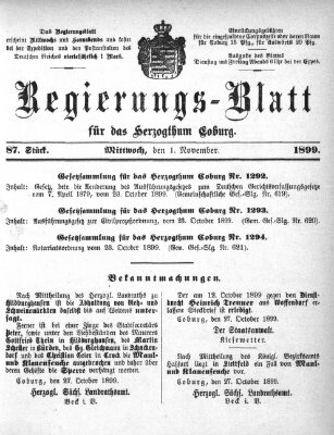Regierungs-Blatt für das Herzogtum Coburg (Coburger Regierungs-Blatt) Mittwoch 1. November 1899