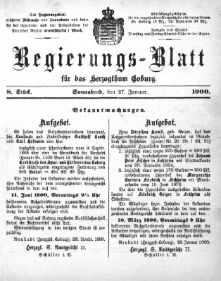 Regierungs-Blatt für das Herzogtum Coburg (Coburger Regierungs-Blatt) Samstag 27. Januar 1900