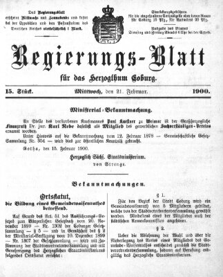 Regierungs-Blatt für das Herzogtum Coburg (Coburger Regierungs-Blatt) Mittwoch 21. Februar 1900