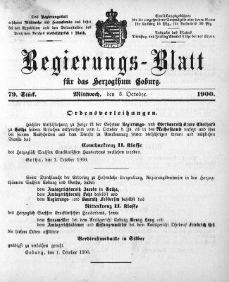 Regierungs-Blatt für das Herzogtum Coburg (Coburger Regierungs-Blatt) Mittwoch 3. Oktober 1900