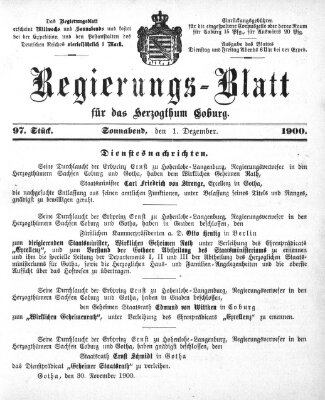 Regierungs-Blatt für das Herzogtum Coburg (Coburger Regierungs-Blatt) Samstag 1. Dezember 1900