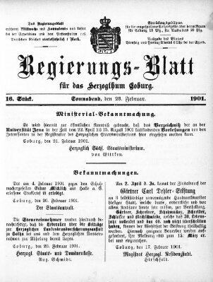 Regierungs-Blatt für das Herzogtum Coburg (Coburger Regierungs-Blatt) Samstag 23. Februar 1901