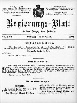 Regierungs-Blatt für das Herzogtum Coburg (Coburger Regierungs-Blatt) Mittwoch 28. August 1901