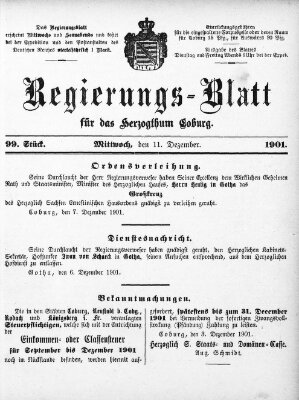 Regierungs-Blatt für das Herzogtum Coburg (Coburger Regierungs-Blatt) Mittwoch 11. Dezember 1901