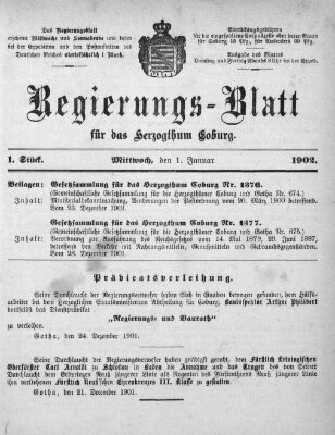 Regierungs-Blatt für das Herzogtum Coburg (Coburger Regierungs-Blatt) Mittwoch 1. Januar 1902