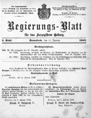 Regierungs-Blatt für das Herzogtum Coburg (Coburger Regierungs-Blatt) Samstag 11. Januar 1902
