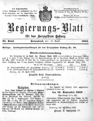 Regierungs-Blatt für das Herzogtum Coburg (Coburger Regierungs-Blatt) Samstag 19. April 1902
