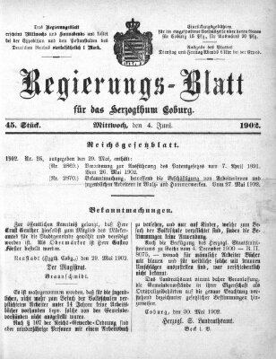 Regierungs-Blatt für das Herzogtum Coburg (Coburger Regierungs-Blatt) Mittwoch 4. Juni 1902