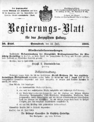 Regierungs-Blatt für das Herzogtum Coburg (Coburger Regierungs-Blatt) Samstag 12. Juli 1902