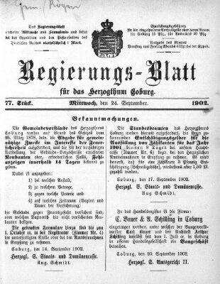 Regierungs-Blatt für das Herzogtum Coburg (Coburger Regierungs-Blatt) Mittwoch 24. September 1902