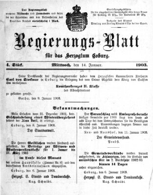 Regierungs-Blatt für das Herzogtum Coburg (Coburger Regierungs-Blatt) Mittwoch 14. Januar 1903