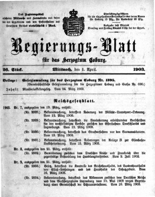 Regierungs-Blatt für das Herzogtum Coburg (Coburger Regierungs-Blatt) Mittwoch 1. April 1903
