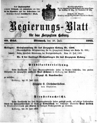 Regierungs-Blatt für das Herzogtum Coburg (Coburger Regierungs-Blatt) Mittwoch 29. Juli 1903