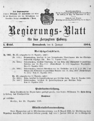 Regierungs-Blatt für das Herzogtum Coburg (Coburger Regierungs-Blatt) Samstag 2. Januar 1904