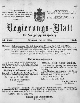 Regierungs-Blatt für das Herzogtum Coburg (Coburger Regierungs-Blatt) Mittwoch 23. März 1904
