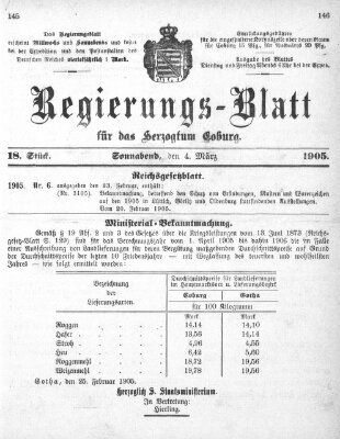 Regierungs-Blatt für das Herzogtum Coburg (Coburger Regierungs-Blatt) Samstag 4. März 1905